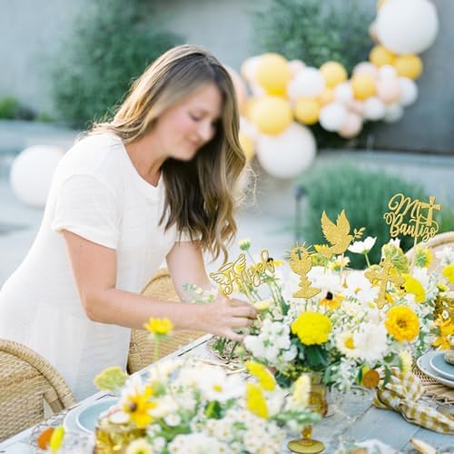 15PCS Gold Glitter Centerpiece Sticks for Baptism Party Decorations