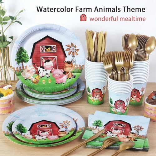 175 Pcs Farm Birthday Plates Set for 25 Guests
