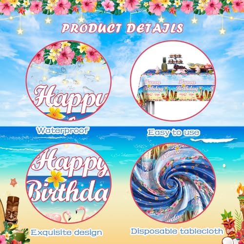 3 Pack Tropical Luau Birthday Tablecloths 54x108 Inch