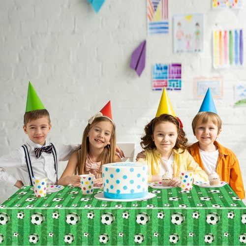 3 Pcs Soccer Party Tablecloth 54x108 Inches Green Soccer Field Tablecover