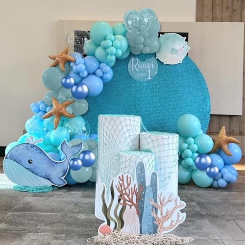 Ocean Themed Party Balloons 12 Inches Blue Green White Clear Metallic
