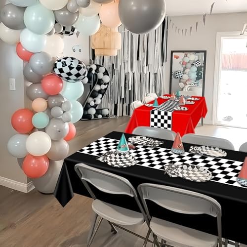 4 Pcs Checkered Race Car Tablecloths for Birthday Parties