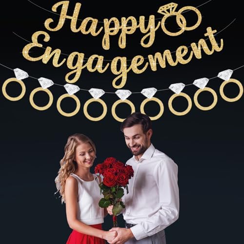 3 Pcs Glitter Gold Silver Engagement Party Banners