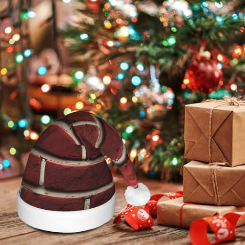 QINZHENG Brick Red Santa Hat with LED Lights for Adults Christmas Hat