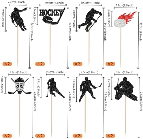 16PCS Hockey Centerpiece Sticks Black Glitter Decorations