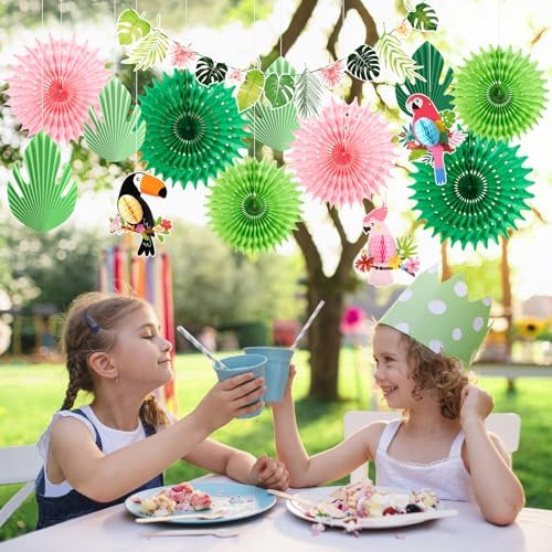Tropical Party Decor Fans with Bird Garland Kit