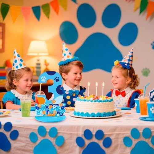 Dog Paw 3rd Birthday Party Decorations Number Sign Centerpiece