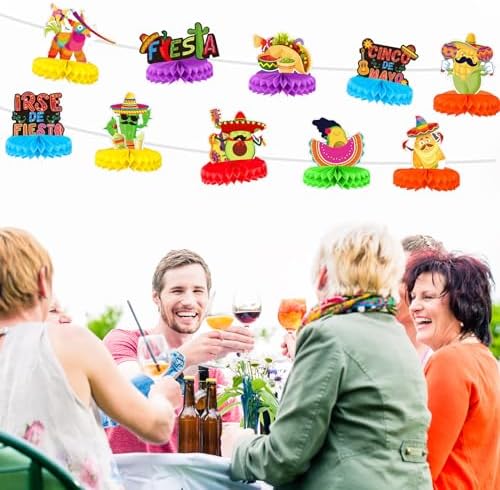 Qilery 12 Pcs Honeycomb Table Centerpiece Mexican Fiesta Decor