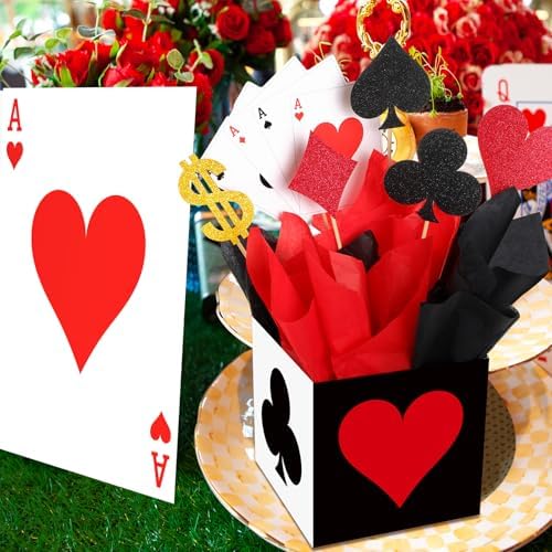 Zhanmai Casino Party Decorations Set 4 Poker Boxes with Extras