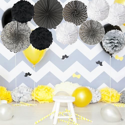 19PCS Party Decor Paper Flowers Lanterns with Streamers Pom Poms