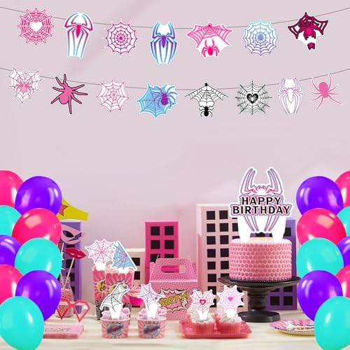 59 Pcs Pink Spider Party Decor Set
