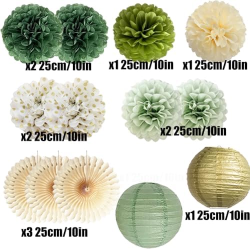 Olive Sage Green Paper Pom Poms Party Decorations