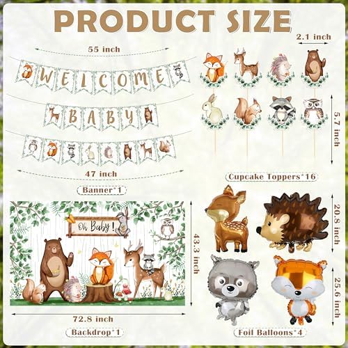 BORAMDO Woodland Animals Baby Shower Decoration Pack