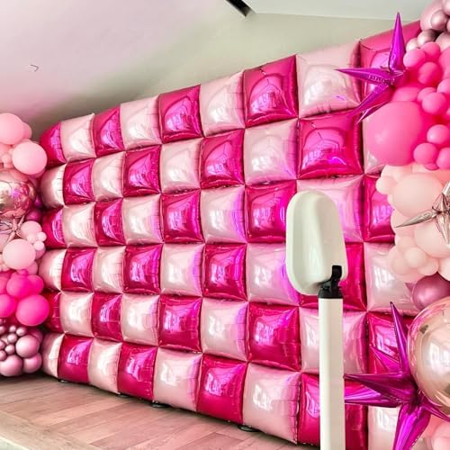 Hot Pink and Rose Double Sided Square Foil Balloons Wall