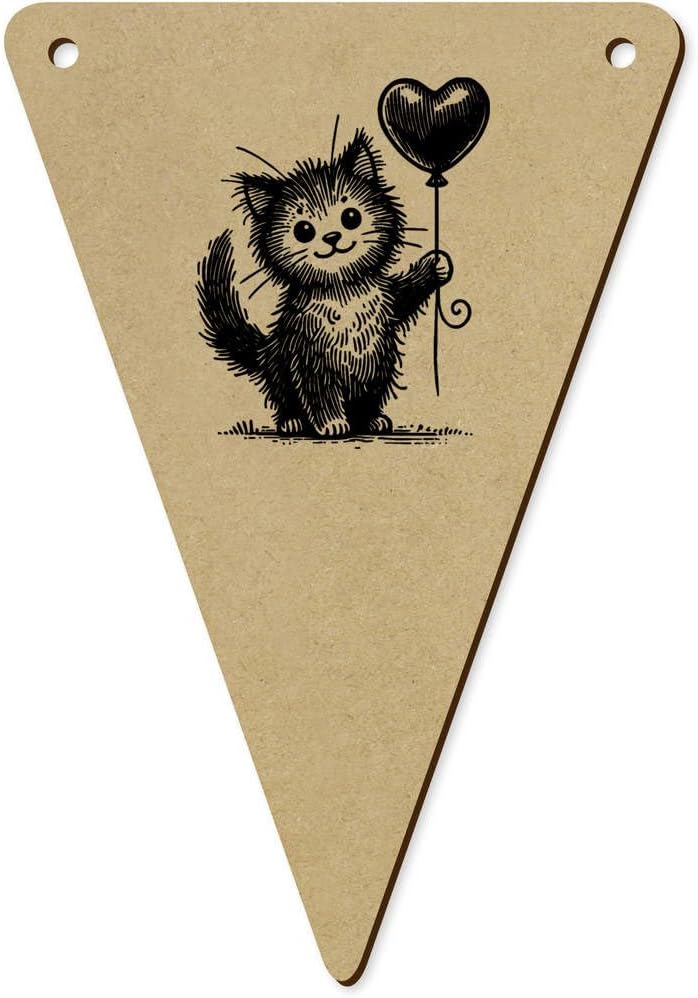 5 Pack Cute Cat Balloon Wooden Bunting Flags