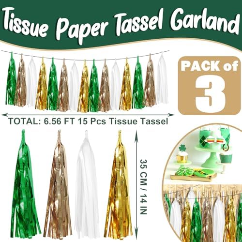 Sage Green Beige Mint Gold Foil Tassel Garland Banner for Parties