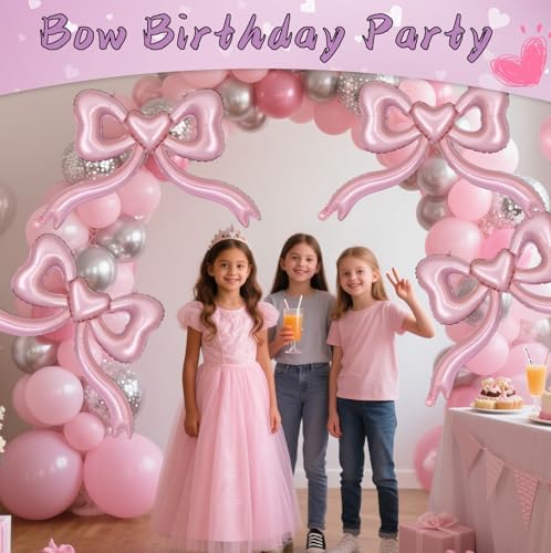 Pink Bow Balloons for Bachelorette Party Decorations 4Pcs