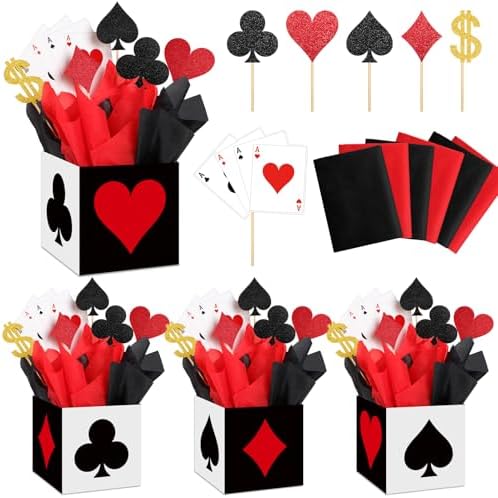 Zhanmai Casino Party Decorations Set 4 Poker Boxes with Extras