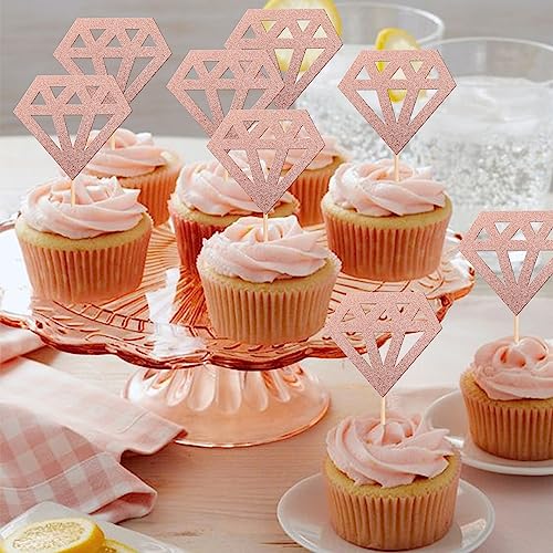 36 PCS Diamond Cupcake Toppers Rose Gold Glitter Cake Decorations