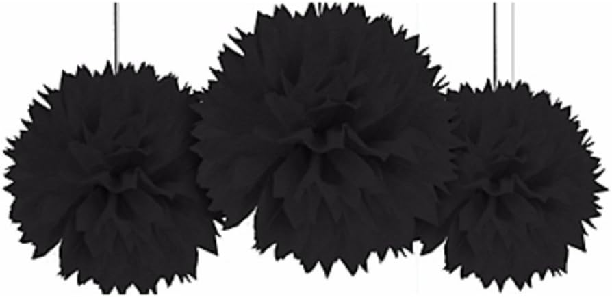 Fluffy Paper Pompoms Black 16 Inch 3 Ct