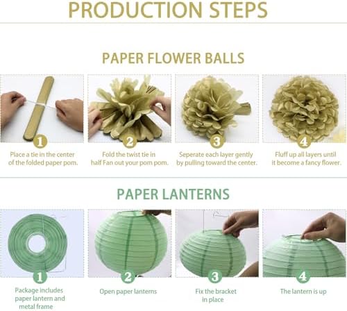 15pcs Sage Green Gold Party Decor Set