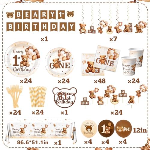 189Pcs Beary First Birthday Party Decorations Set