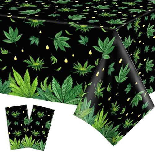 Parrtty Hurrican 2 PCS Weed Party Tablecloths 87x51 Inches Plastic Covers