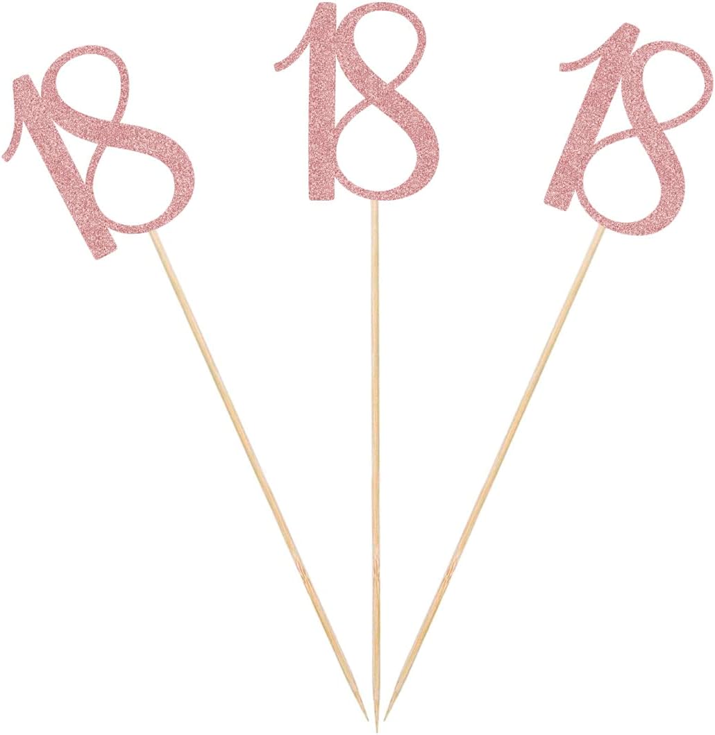 Rose Gold Glitter Birthday Centerpiece Sticks 12-Pack