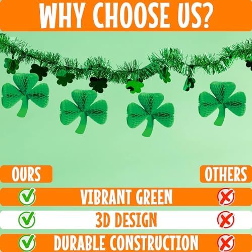 St Patricks Day Shamrock Tissue Hanging Decor Set of 3