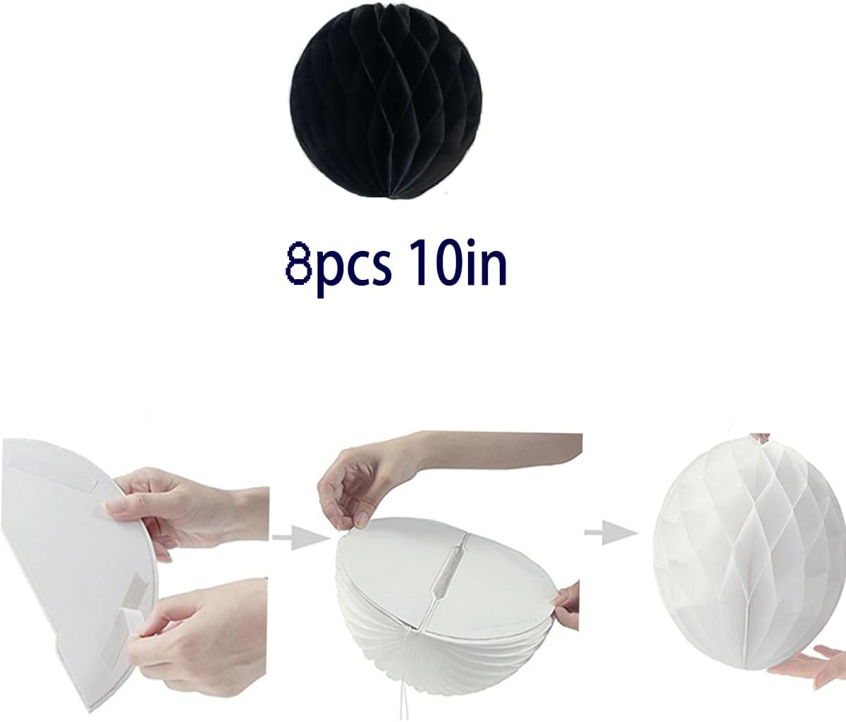 8pcs 10 Inch Black Honeycomb Balls for Decorations