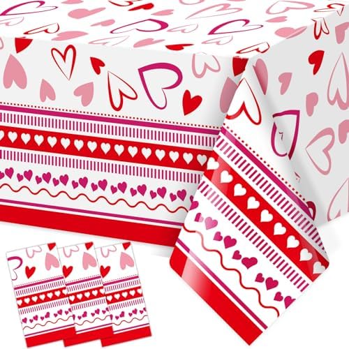 Fancy Land 3 Pack Valentine Heart Red Tablecloths 54x108 Inches