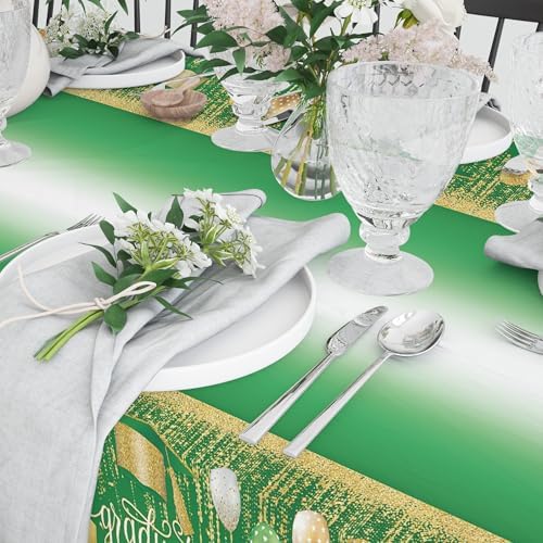 2025 Graduation Party Tablecover Kit - 2 Pcs Green Congrats Grad Tablecloths