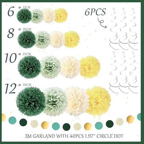 Sage Green Tissue Paper Pom Poms 23 Pcs Decorations