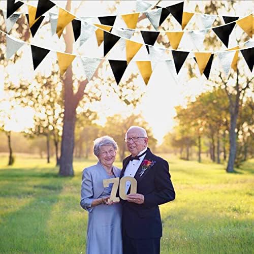 Black Gold Silver Triangle Pennant Banner Garland for Parties