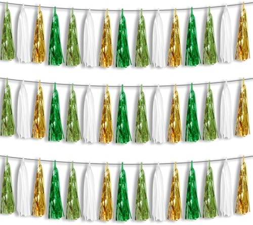 Sage Green Beige Mint Gold Foil Tassel Garland Banner for Parties