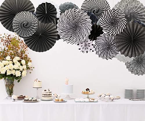 24 Pcs Colorful Hanging Paper Fans Set Black