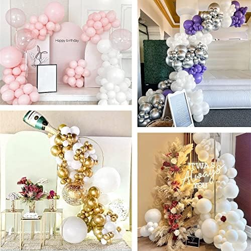 FOTIOMRG 12 Inch White Balloons 50 Pack with Ribbon