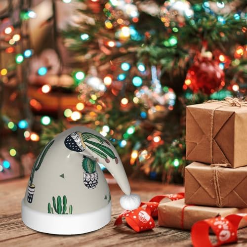 Personalized Santa Hat with Green Cactus Print