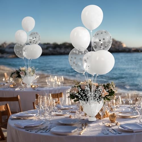 4 Set White Balloon Centerpieces with Stand Kit