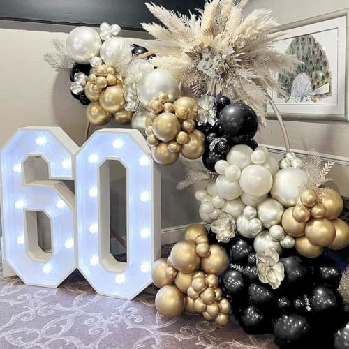 Double Stuffed Black White Gold Balloon Arch Kit