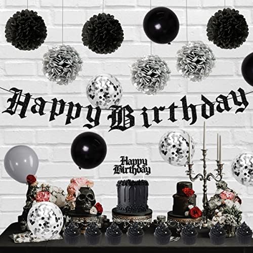 Black Gothic Birthday Decorations for Men Women