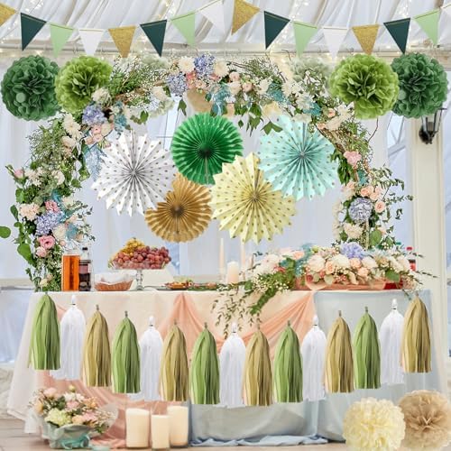 Sage Green Retro Party Decorations Set