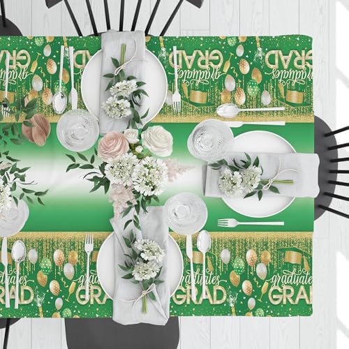 2025 Graduation Party Tablecover Kit - 2 Pcs Green Congrats Grad Tablecloths
