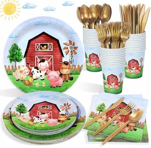 175 Pcs Farm Birthday Plates Set for 25 Guests