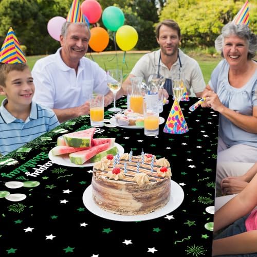 Happy Birthday Plastic Tablecloth 108X54 Green Decor Cover
