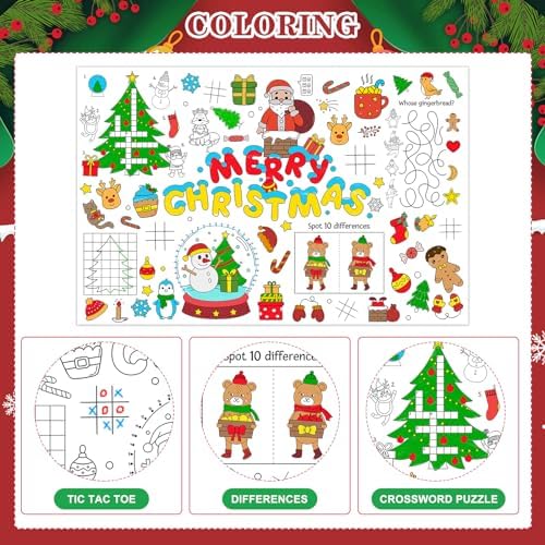 DISJOURNEY Christmas Coloring Tablecloth for Kids