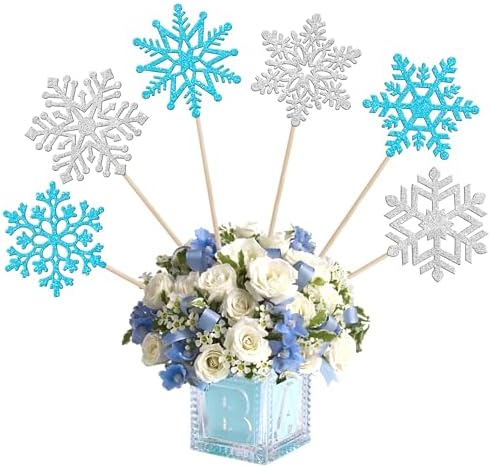 12 PCS Frozen Snowflake Centerpiece Sticks for Winter Wonderland Parties