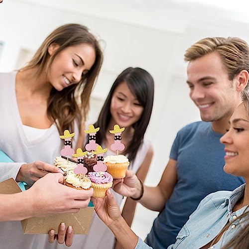ZHUOWEISM 24pcs Pink Cupcake Toppers with Glitter Hats Beard