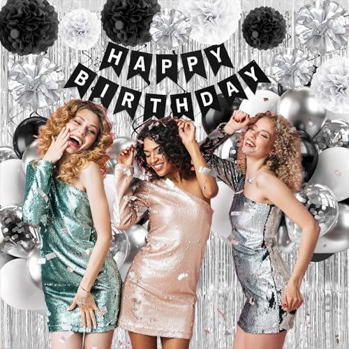 Black and Silver Birthday Decorations for Men