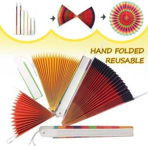 Ruidee 6 Piece Rainbow Paper Fans for Party Decorations